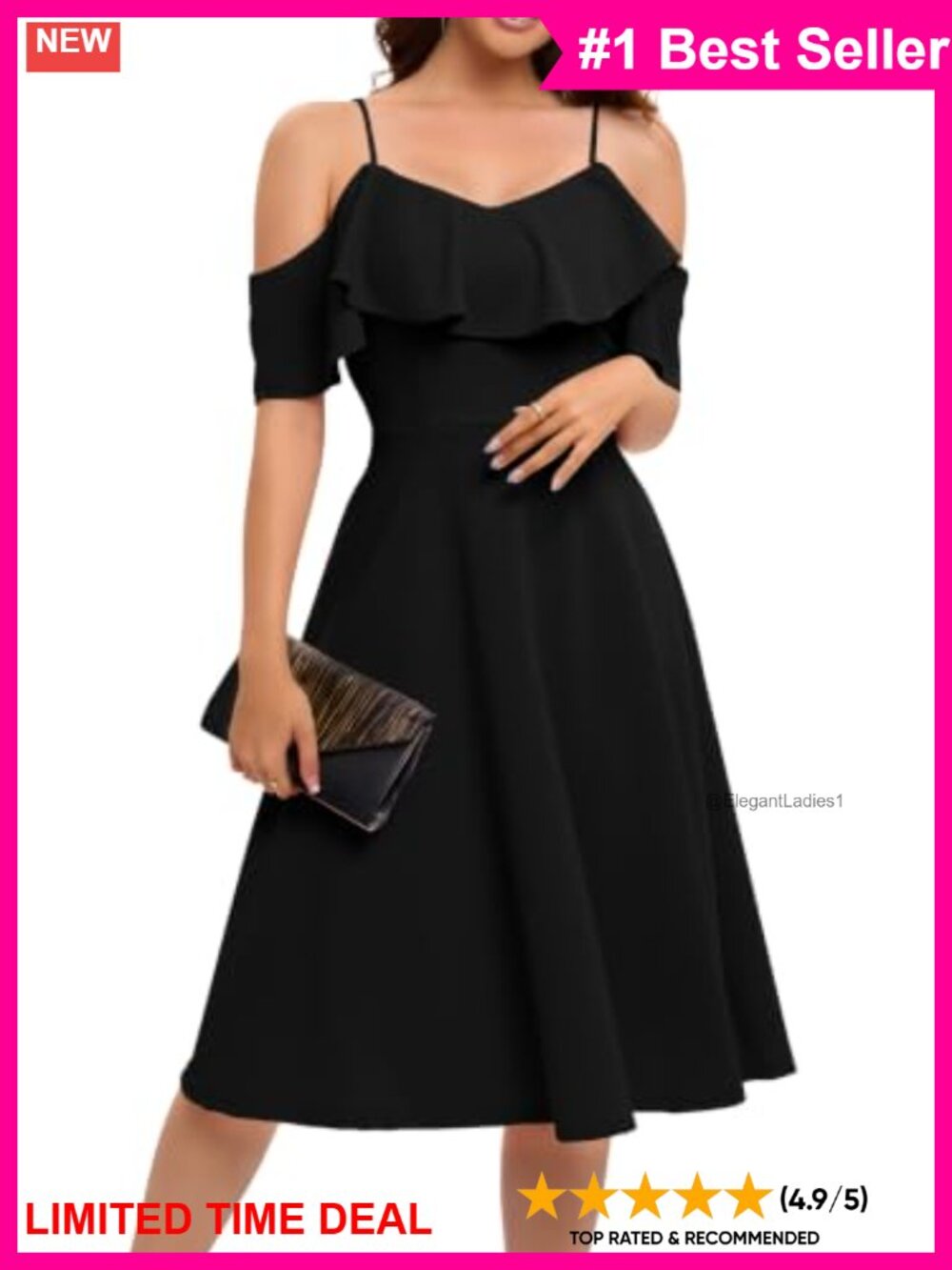 Off Shoulder Ruffled A-Line Midi Cocktail Dress Spaghetti Strap Formal